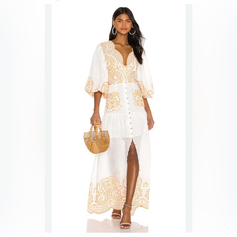 KEEPSAKE Without Me Midi Dress in Porcelain W Orange